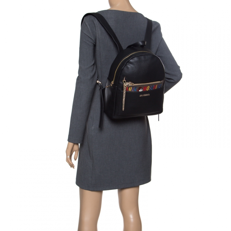 Pre Owned Love Moschino Black Leather Backpack