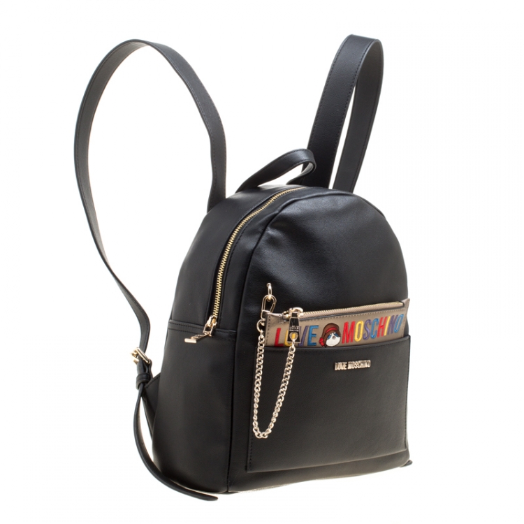 Pre Owned Love Moschino Black Leather Backpack