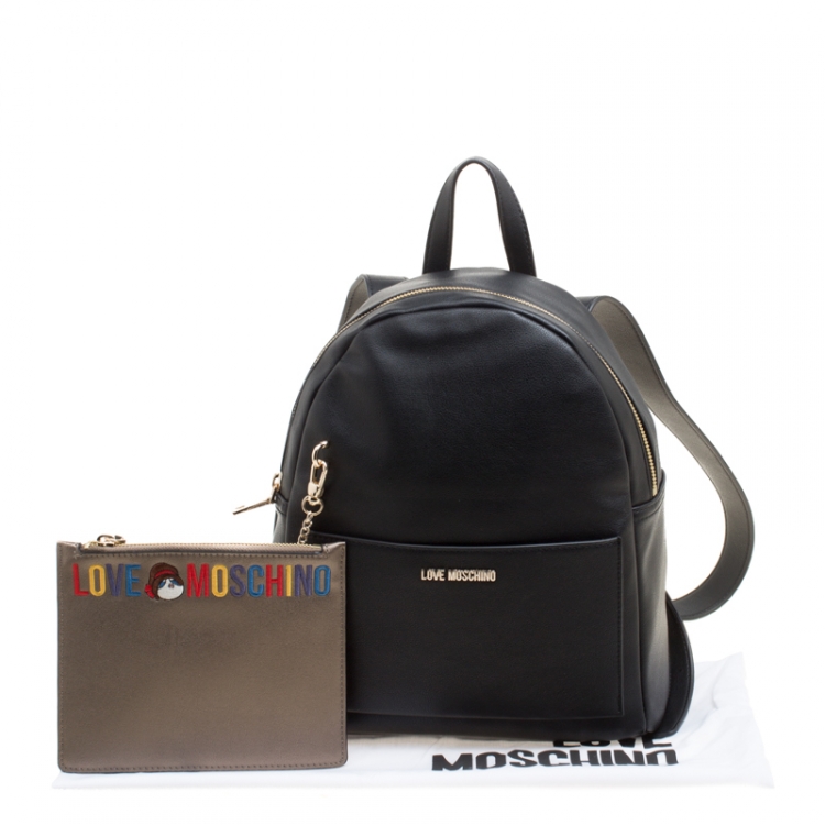 Pre Owned Love Moschino Black Leather Backpack