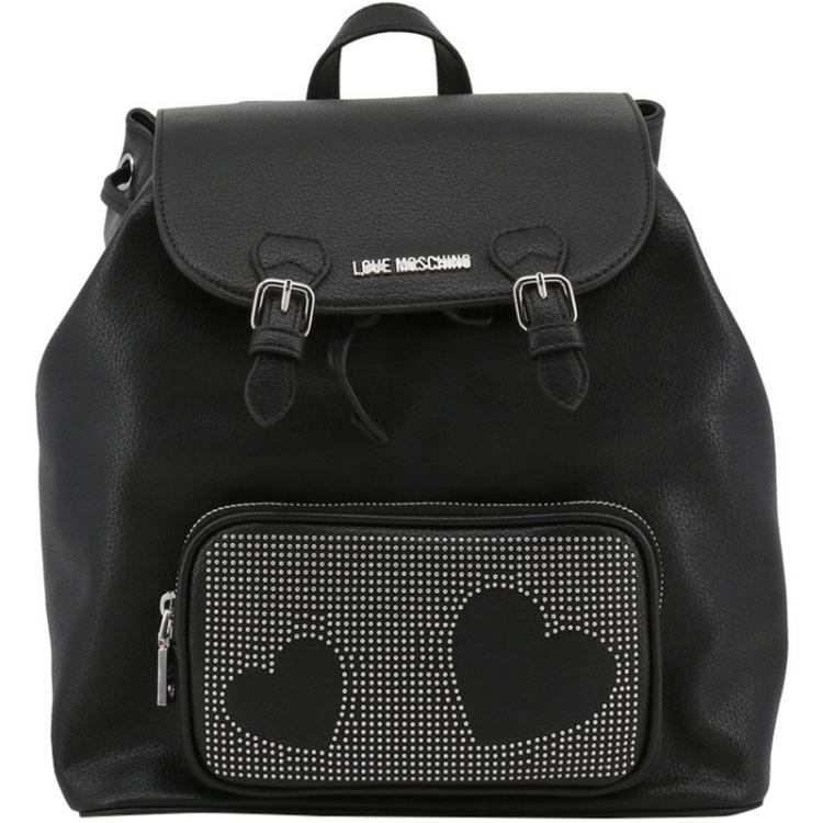 Pre Owned Love Moschino Black Faux Leather Studded Backpack