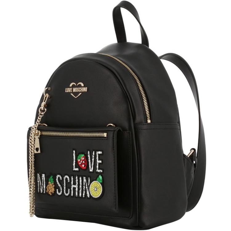 مملوكة مسبقًا Love Moschino Black Faux Leather Chain Backpack Bag