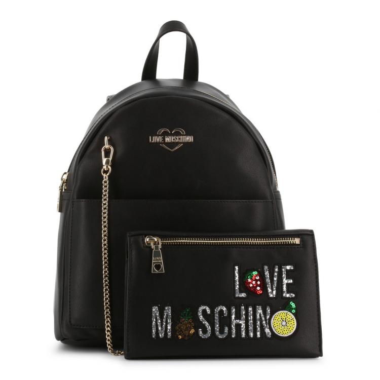 مملوكة مسبقًا Love Moschino Black Faux Leather Chain Backpack Bag