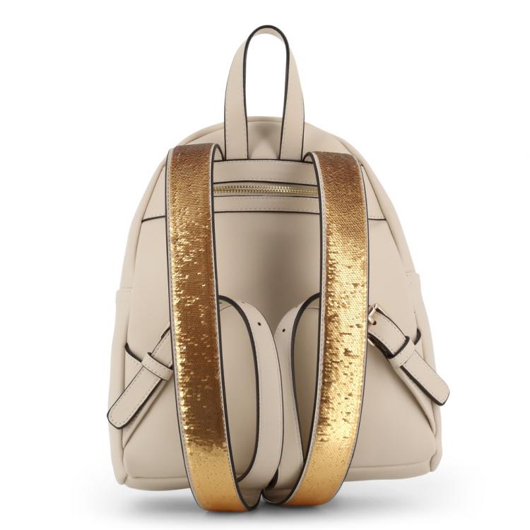 Pre Owned Love Moschino White Faux Leather Applique Backpack