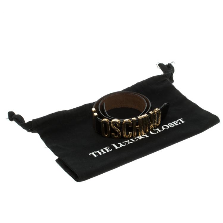 Pre Owned Moschino Glossy Black Leather Redwall Logo Belt 100cm