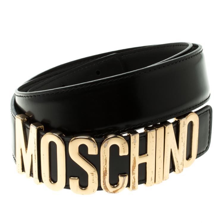 Moschino Black Glossy Leather Logo Belt 115cm Moschino | TLC