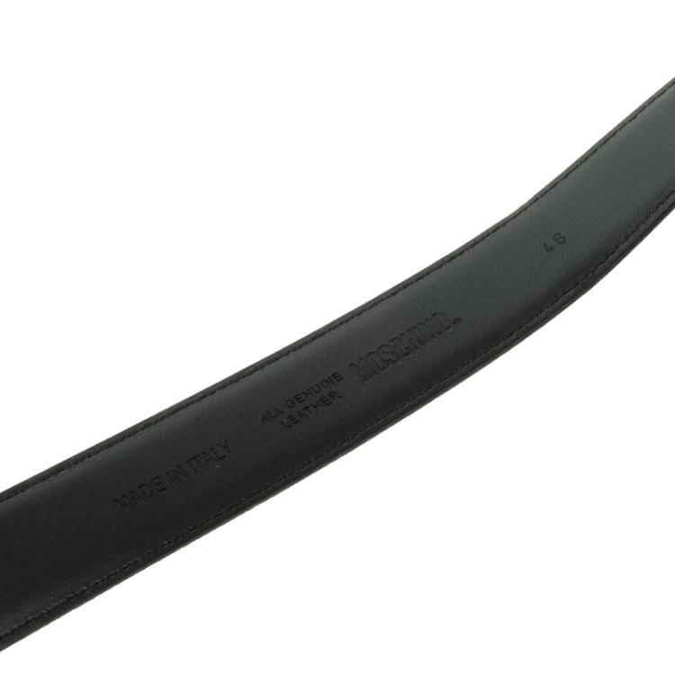 مملوكة مسبقًا Moschino Black Glossy Leather Logo Belt 115cm