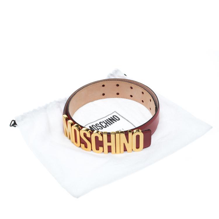 Pre Owned Moschino Red Leather Logo Belt 90 CM
