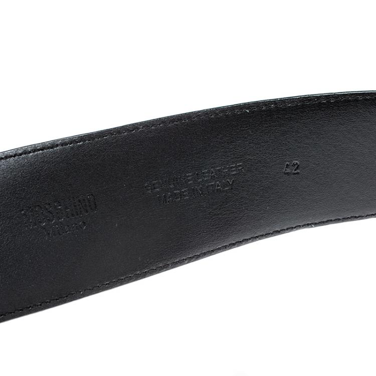 Pre Owned Moschino Black Leather Interlocking C Clamp Belt 75 CM