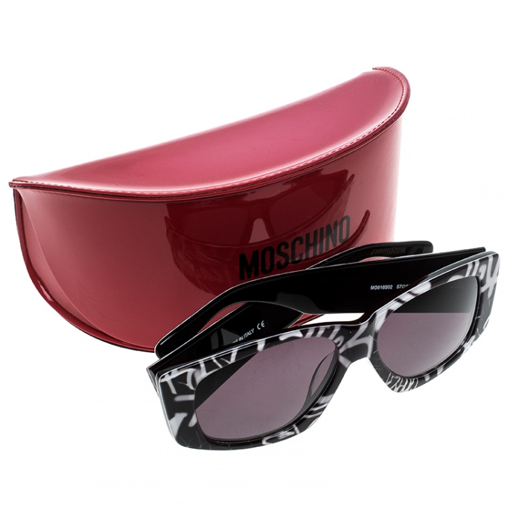 Pre Owned Moschino Black and White MO818S02 Square Sunglasses