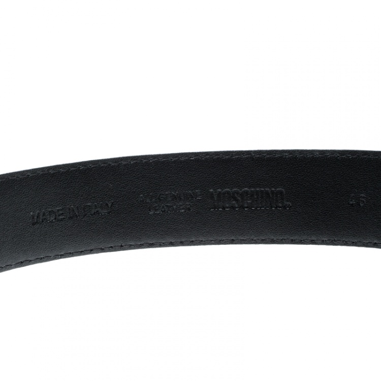Pre Owned Moschino Black Grain Leather Logo Belt 115cm