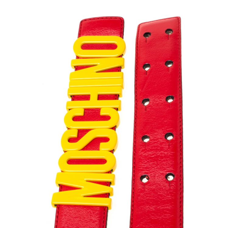 Pre Owned Moschino Red Leather Capsule Collection Mc Donald's Belt 95CM