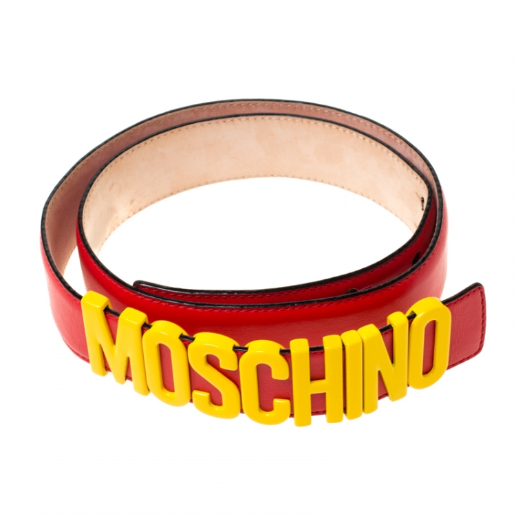 Pre Owned Moschino Red Leather Capsule Collection Mc Donald's Belt 95CM