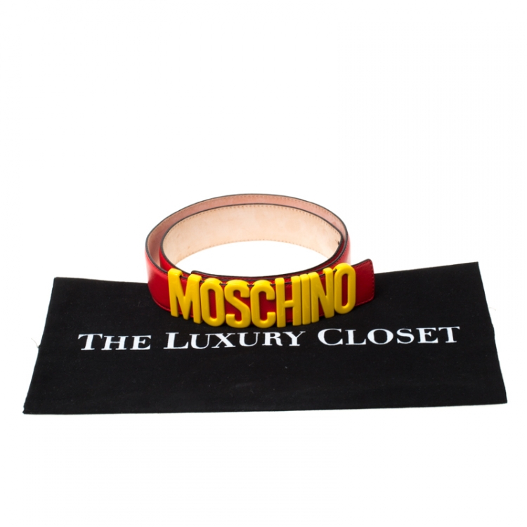 Pre Owned Moschino Red Leather Capsule Collection Mc Donald's Belt 95CM