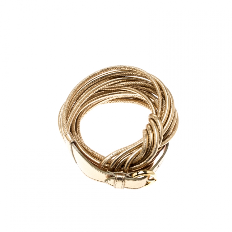 Pre Owned Moschino Gold Metallic Mutli Strand Leather Belt 85CM