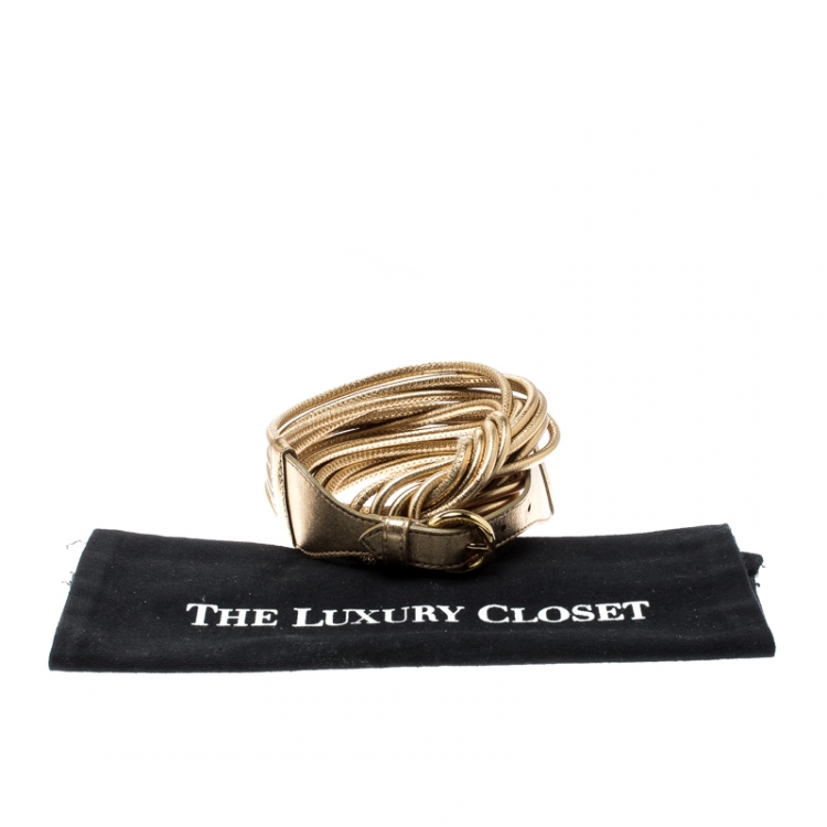 Pre Owned Moschino Gold Metallic Mutli Strand Leather Belt 85CM