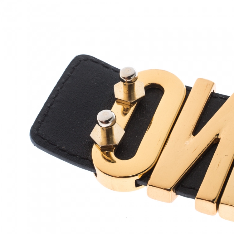 Pre Owned Moschino Black Leather Classic Logo Belt Size 110CM