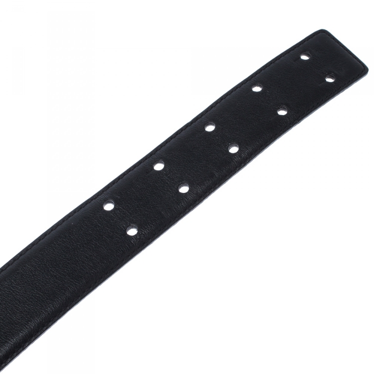 Pre Owned Moschino Black Leather Classic Logo Belt Size 110CM