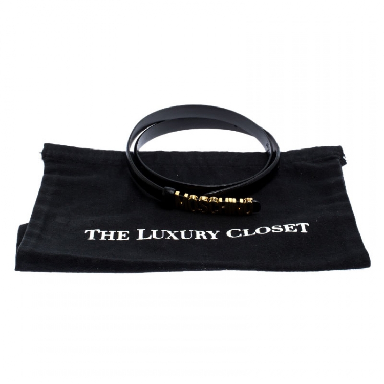Pre Owned Moschino Black Leather Logo Buckle Belt 100CM