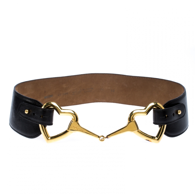 Moschino Heart-Shaped Buckle Leather Belt - Black