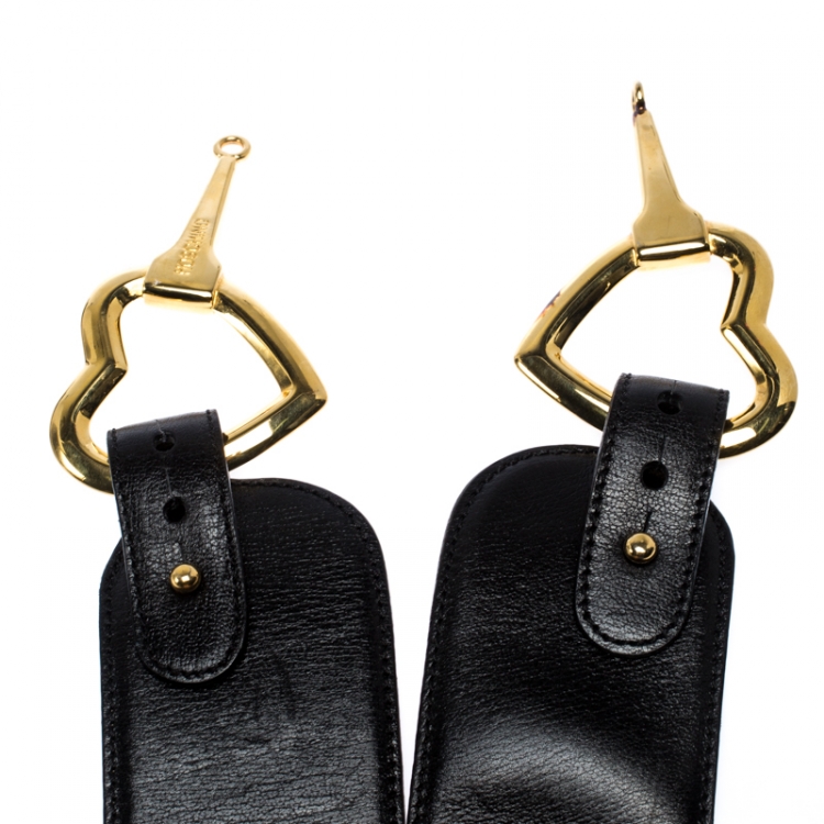 مملوكة مسبقًا Moschino Black Leather Heart Buckle Belt 70CM