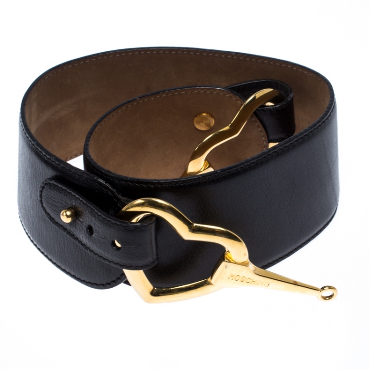 مملوكة مسبقًا Moschino Black Leather Heart Buckle Belt 70CM