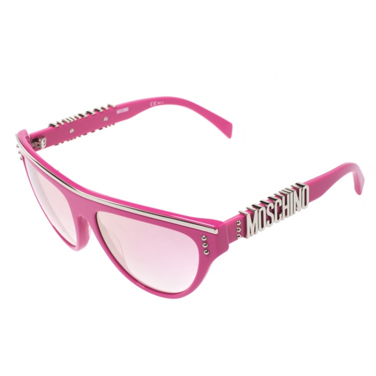 Pre Owned Moschino Hot Pink/ Pink & Peach Gradient Mirrored MOS002/S Cat Eye Sunglasses
