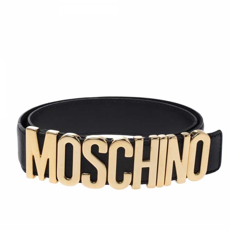 مملوكة مسبقًا Moschino Black Leather Classic Logo Belt 85CM