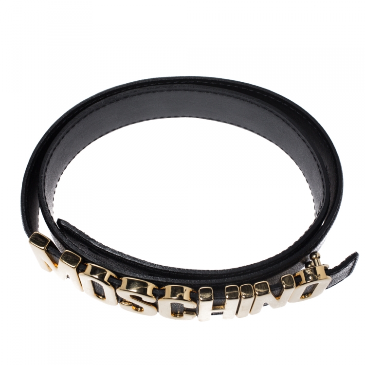 مملوكة مسبقًا Moschino Black Leather Classic Logo Belt 85CM