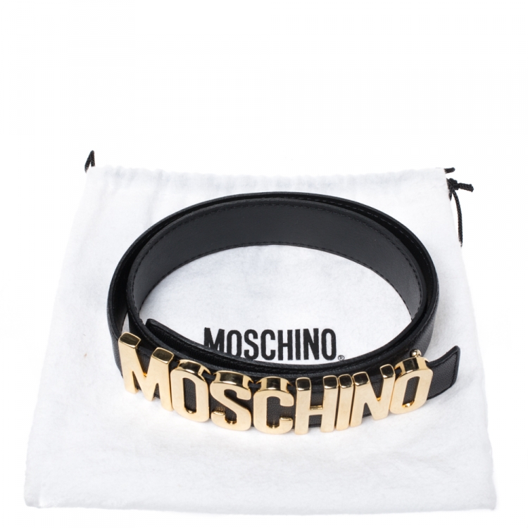 مملوكة مسبقًا Moschino Black Leather Classic Logo Belt 85CM
