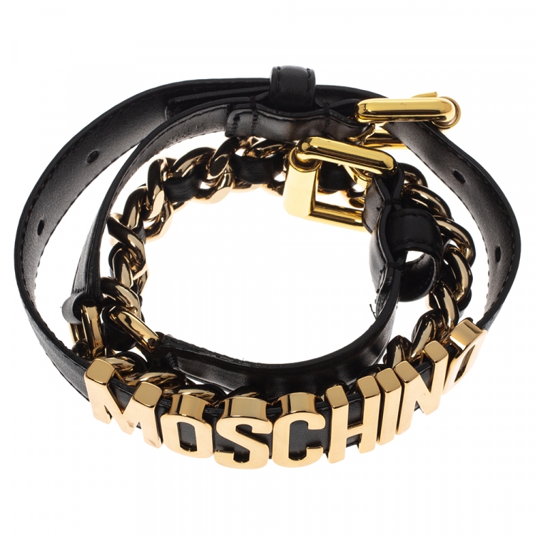 Pre Owned Moschino Black Leather Logo Waist Belt 40
