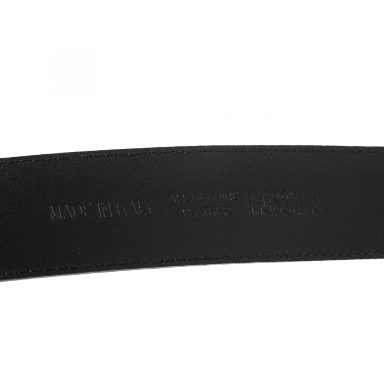 Pre Owned Moschino Black Leather Logo Belt 90CM