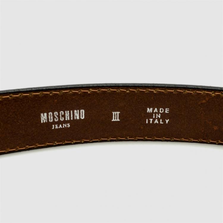 Pre Owned Moschino Jeans Brown Leather 'M' Logo Belt 86 CM