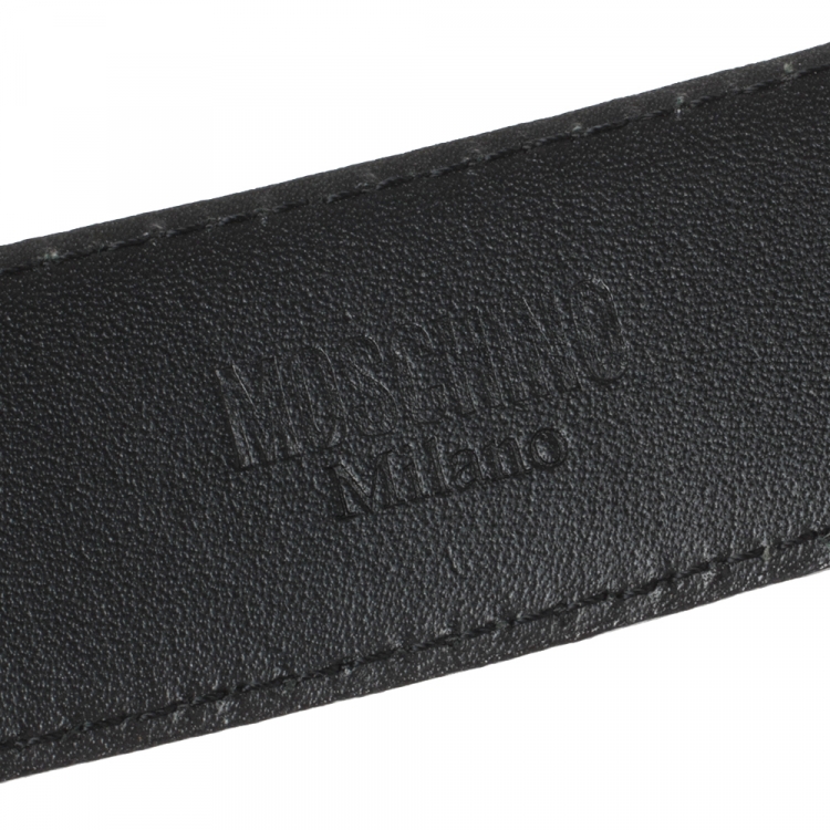 Pre Owned Moschino Black Leather Classic Logo Belt 80 CM
