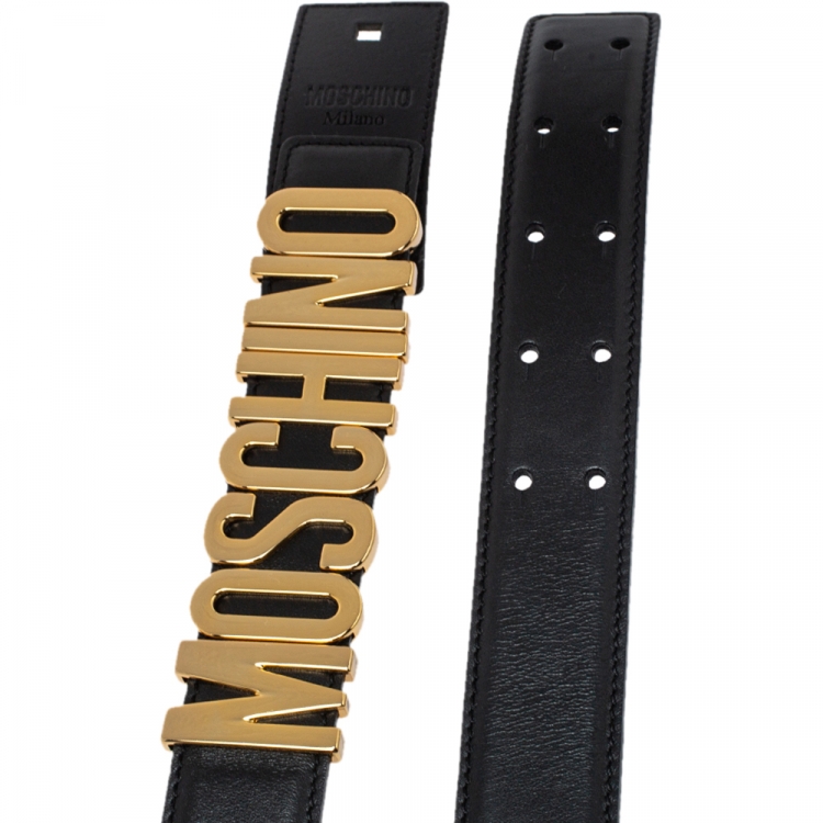 مملوكة مسبقًا Moschino Black Leather Classic Logo Belt 75CM