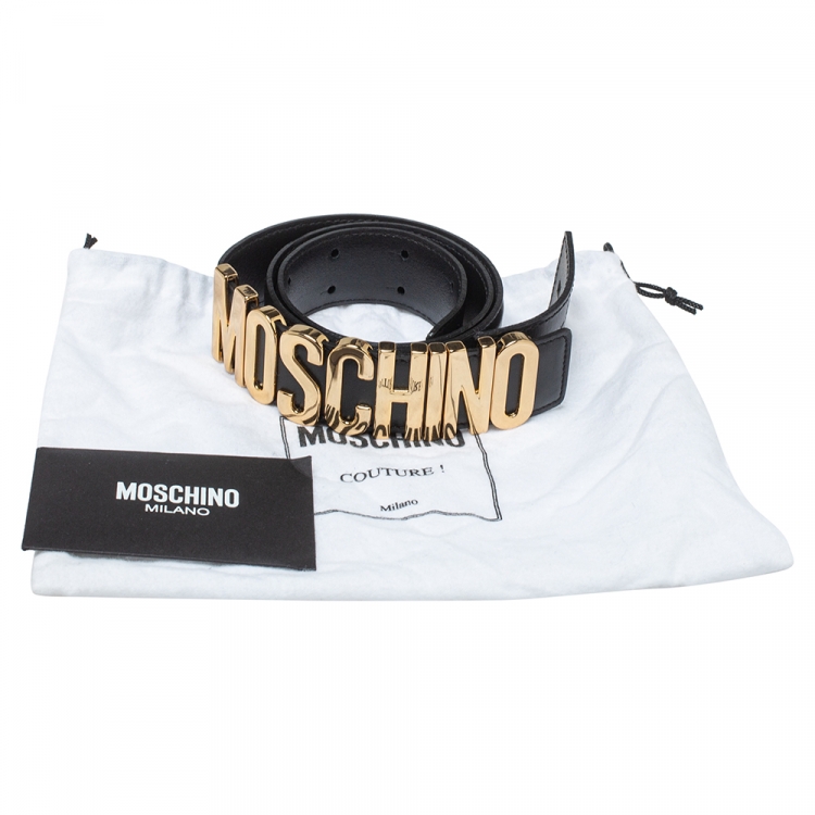 مملوكة مسبقًا Moschino Black Leather Classic Logo Belt 75CM