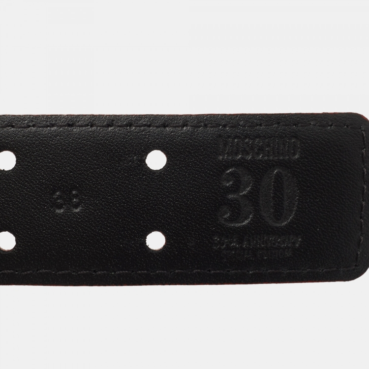 Pre Owned Moschino Black Leather 30th Anniversary Chain Belt 80CM