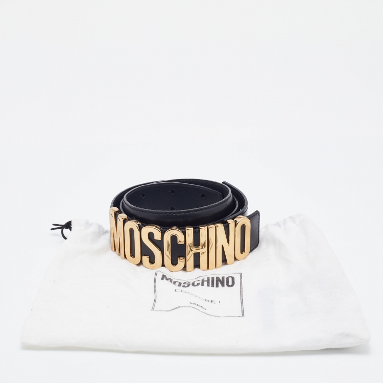 Pre Owned Moschino Black Leather Classic Logo Belt 80 CM