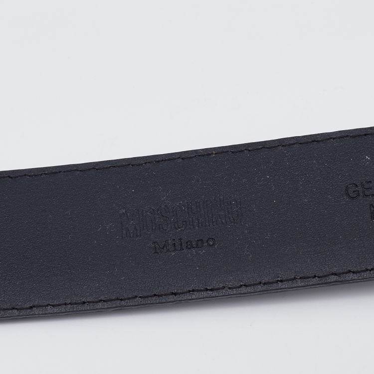 Pre Owned Moschino Black Leather Classic Logo Belt 80 CM