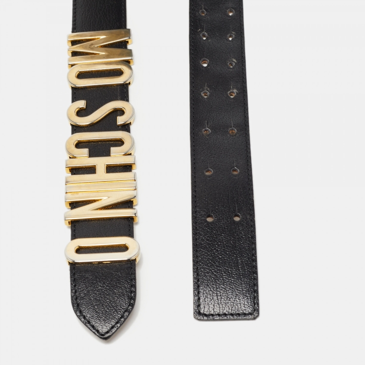 Pre Owned Moschino Black Leather Classic Logo Waist Belt 