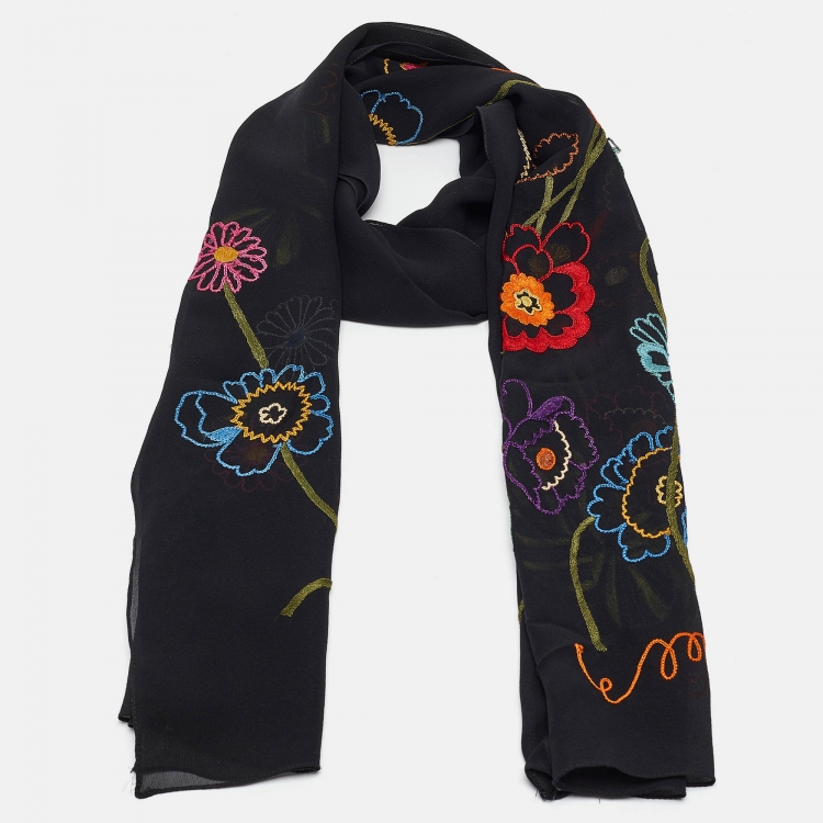 Pre Owned Moschino Larioseta Floral Embroidery Silk Scarf