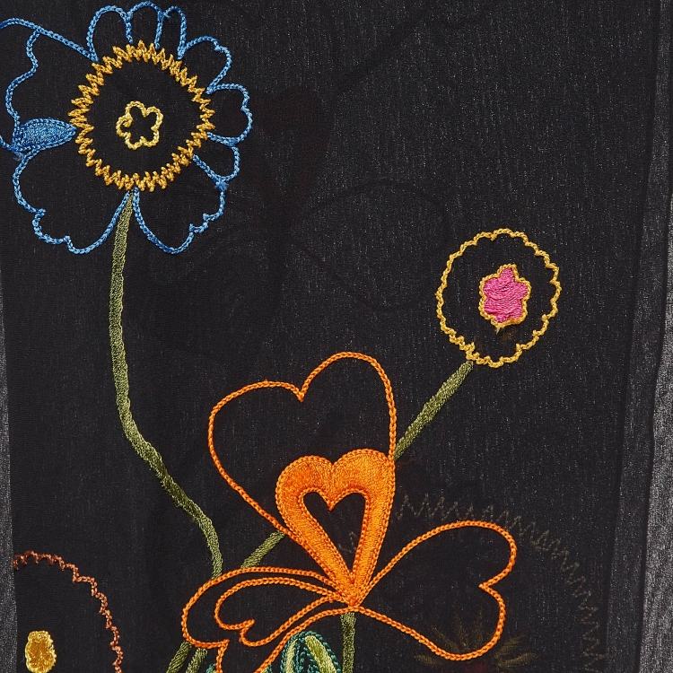 Pre Owned Moschino Larioseta Floral Embroidery Silk Scarf