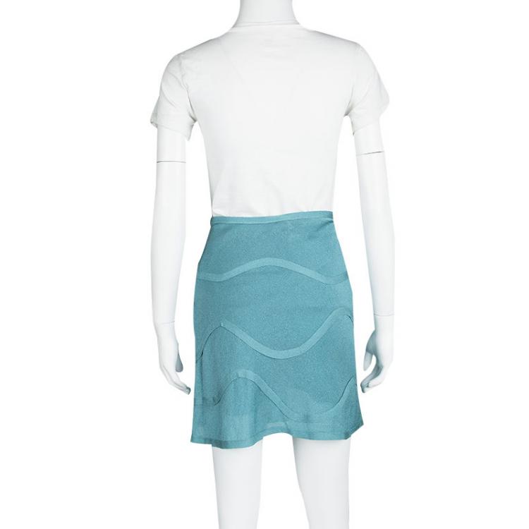 Pre Owned Moschino Blue Knit Wave Pattern Mini Skirt M