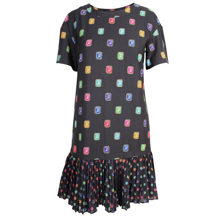 Pre Owned Moschino Black Jewel Print Drop Waist Dress M