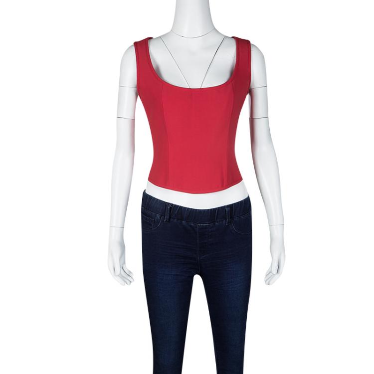Pre Owned Moschino Couture Repetita Juvant Red Sleeveless Top L