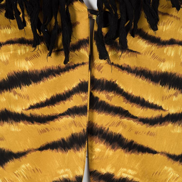 مملوكة مسبقًا Moschino Tiger Printed Cotton Contrast Fringe Detail Blazer L