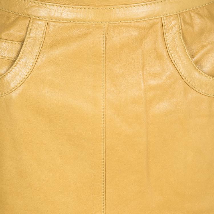 Pre Owned Moschino Mustard High Waist Leather Skirt M