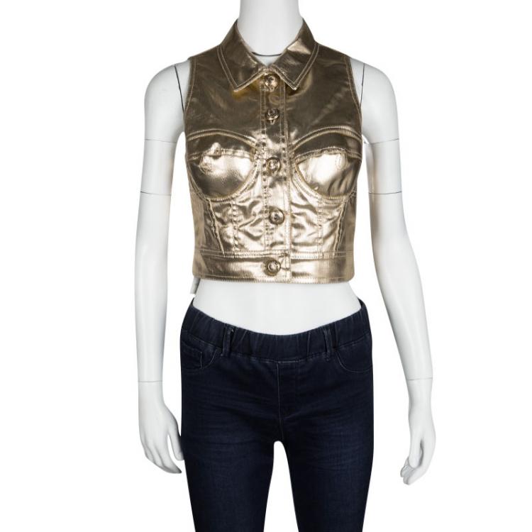 Pre Owned Moschino Couture Gold Sleeveless Crop Vest M