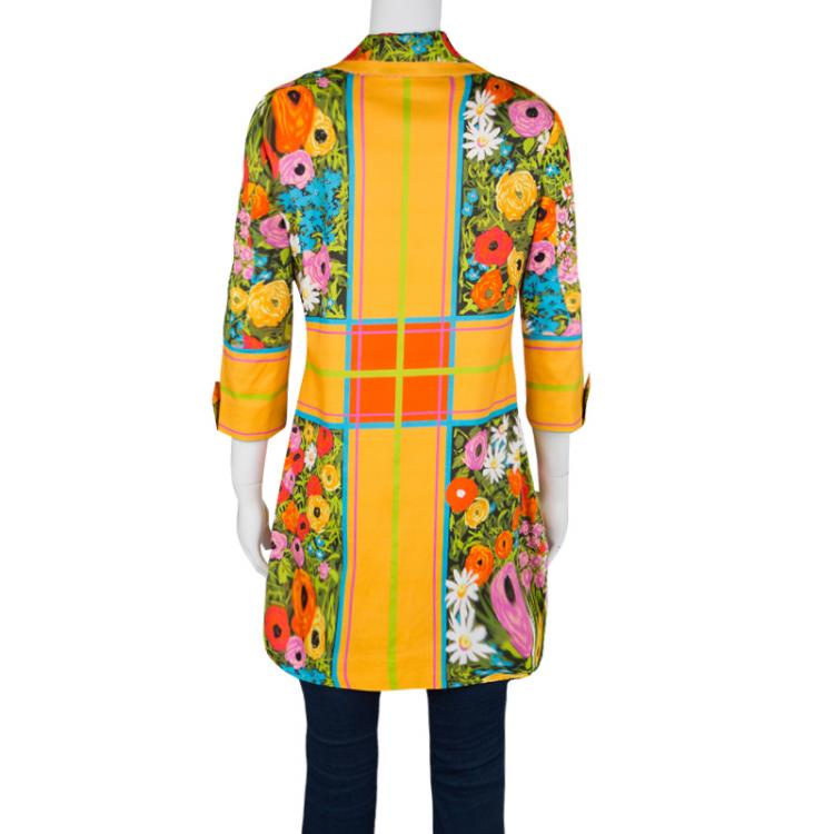 Pre Owned Moschino Yellow Floral Print Long Jacket M