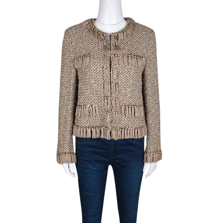 Pre Owned Moschino Multicolor Textured Chain and Tassel Detail Jacket L