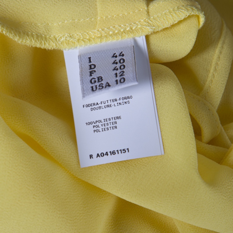 Pre Owned Boutique Moschino Yellow Heart Printed Silk Ruffle Front Drop Waist Dress M